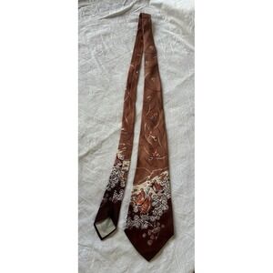 Elegant Vintage Silk Wembley Necktie Neck Tie Brown Pheasant Quail Birds 52 inch